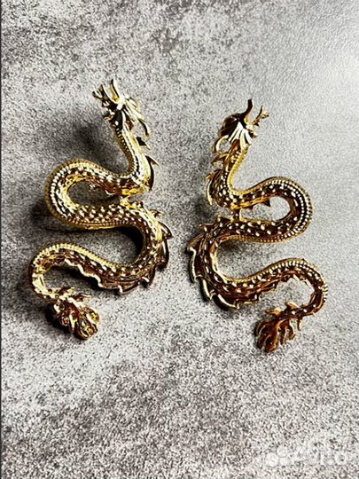 Золотые серьги драконы 2024 (новые)