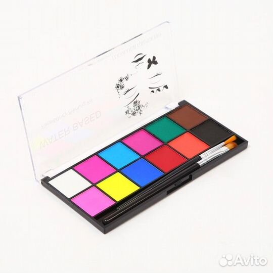 2 шт. Аквагрим профессиональный для лица и тела 12 цветов + 2 кисточки