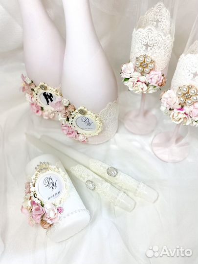 Свадебные бокалы,свечи семейный очаг сундук казна