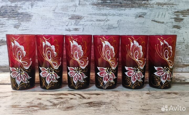 Стакан красное стекло бу