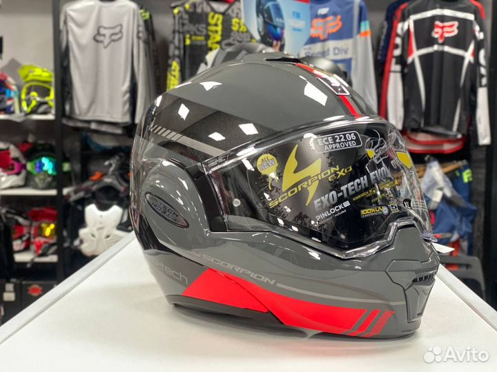 Мотошлем Scorpion EXO-tech EVO Серый/Черный/Красны