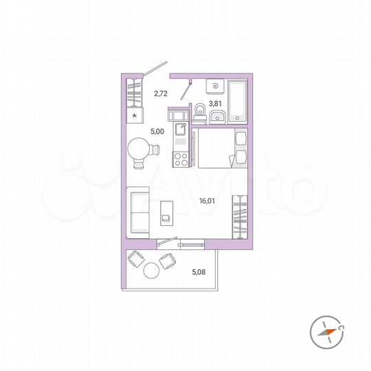 1-к. квартира, 29,1 м², 8/9 эт.