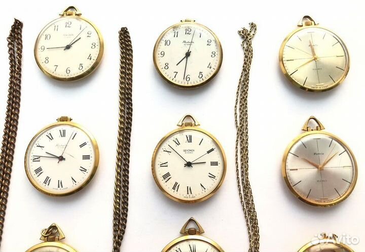 Коллекция карманных позолоченных часов СССР