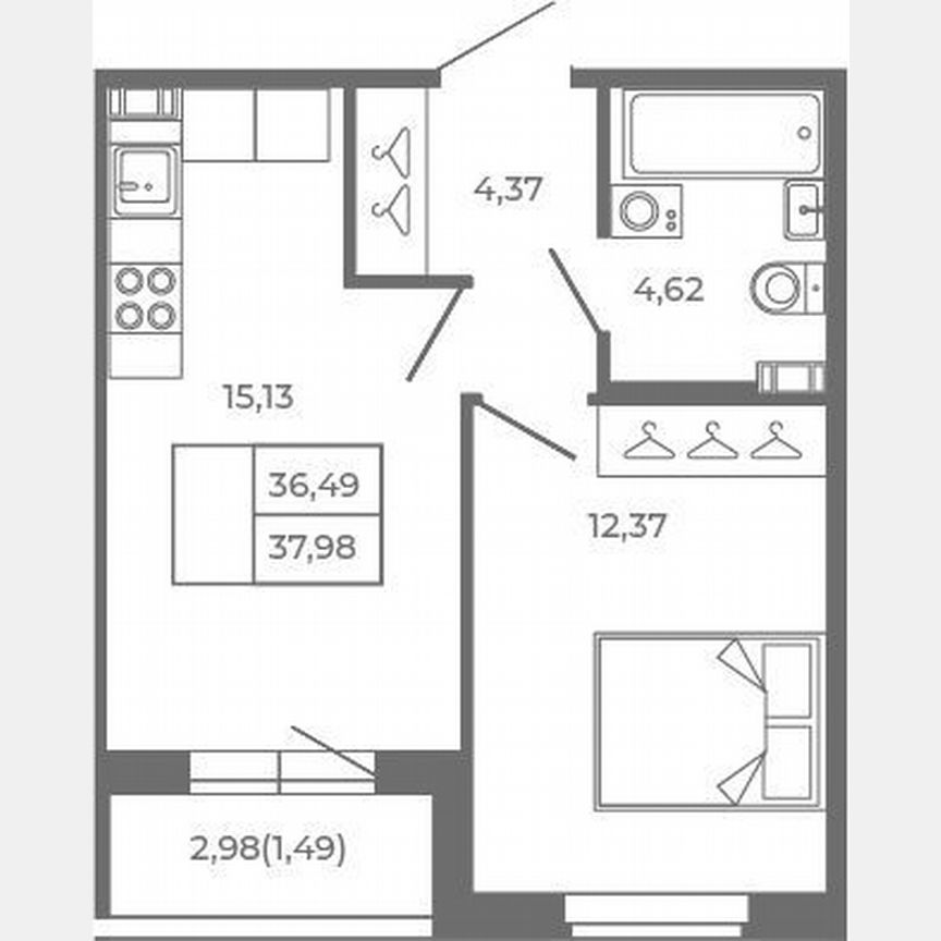 2-к. квартира, 36,5 м², 1/4 эт.