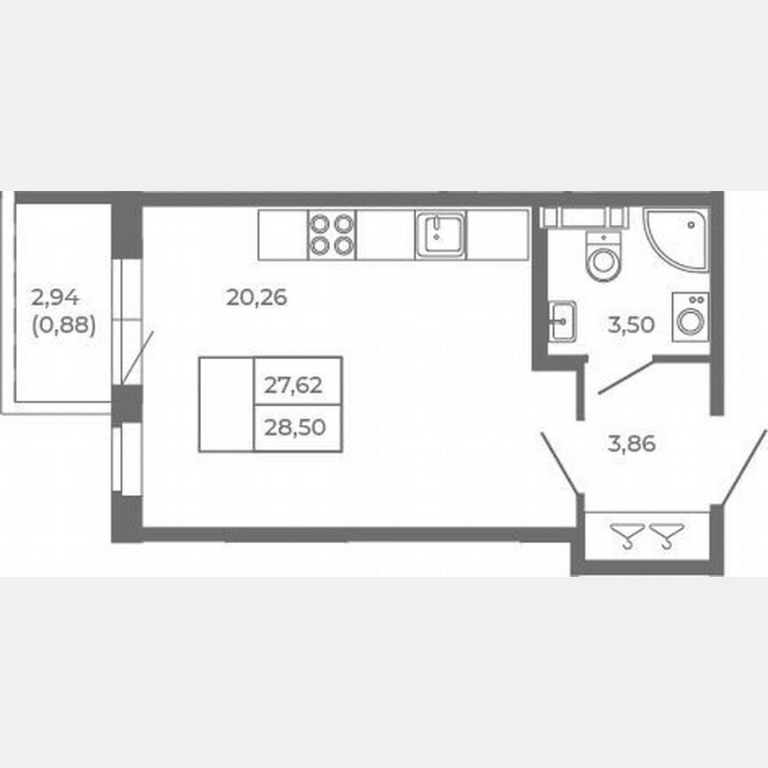 Квартира-студия, 27,6 м², 4/4 эт.
