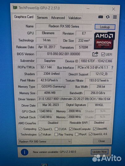 Видеокарта rx 580 4 gb saphire nitro