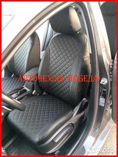 Чехлы Kia Ceed 3 из экокожи чёрные Ромб