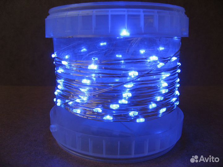Светодиодная гирлянда 10 м синяя на 3 батарейках