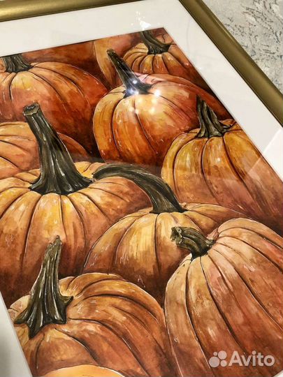 Интерьерная картина акварелью Тыквы