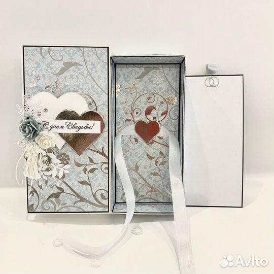 Свадебная коробочка для денег в голубых тонах