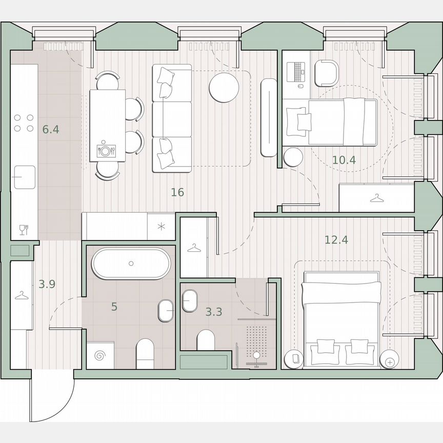2-к. квартира, 57,4 м², 10/13 эт.