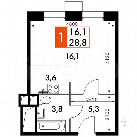 1-к. квартира, 28,6 м², 19/22 эт.