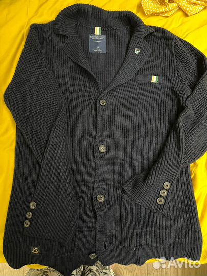 Джинсовая рубашка с капюшоном и кардиган