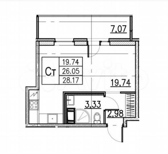 Квартира-студия, 28,2 м², 10/12 эт.