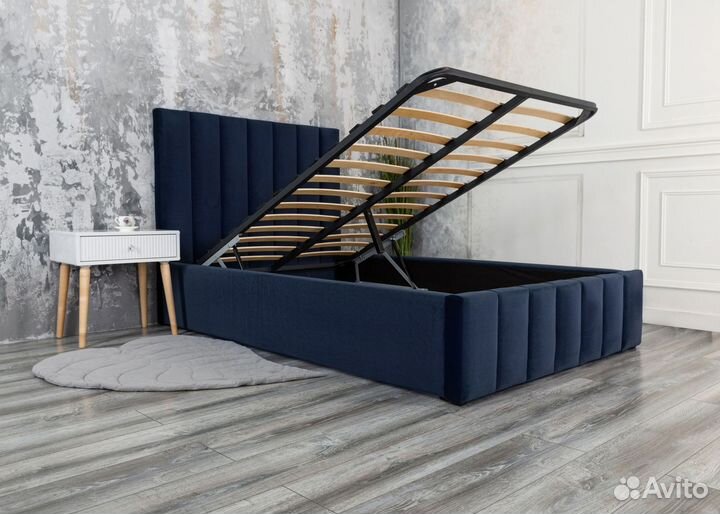 Кровать 120х200 с подъемным механизмом синий
