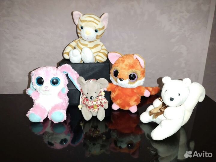 Мягкие игрушки кот, собака, мишка, лось