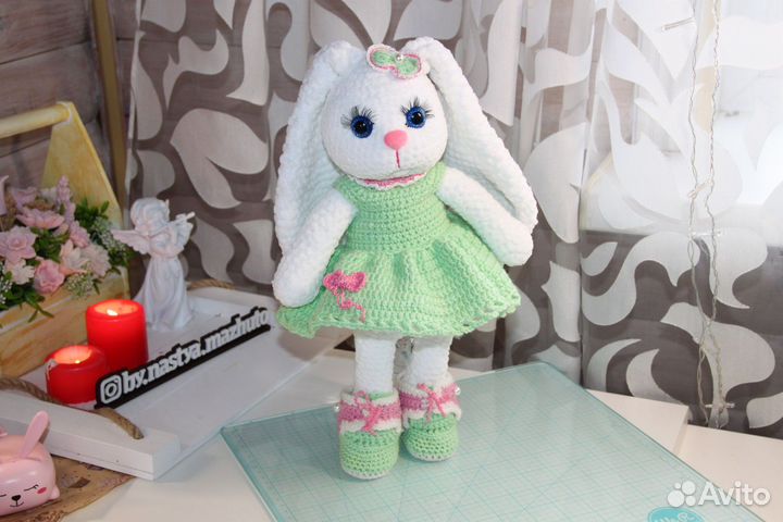 Именная, плюшевая зайка. Зайчик