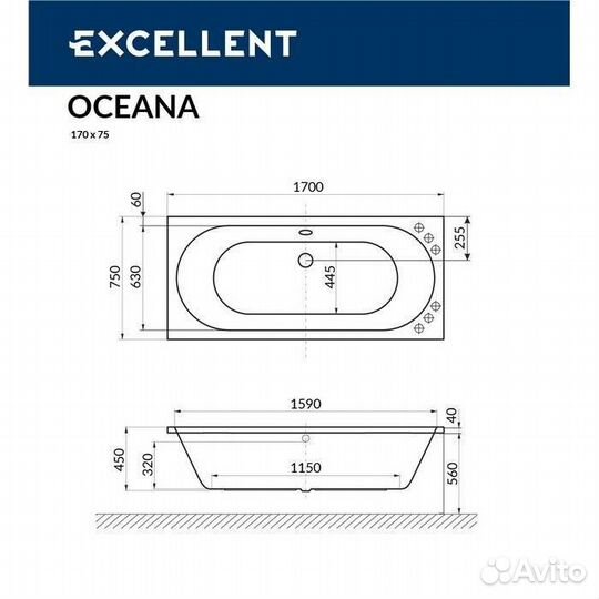 Акриловая ванна Excellent Oceana 170x75 