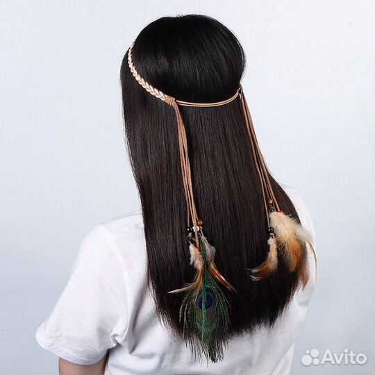 Повязка на голову с пером бохо