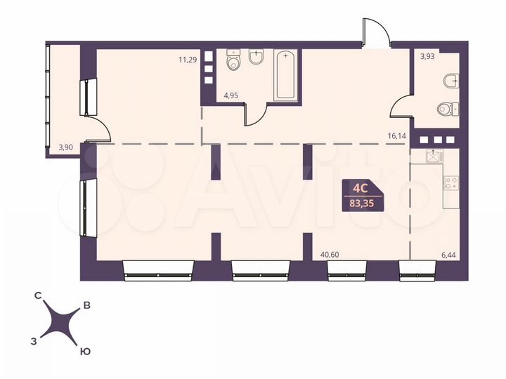 4-к. квартира, 83,4 м², 8/24 эт.