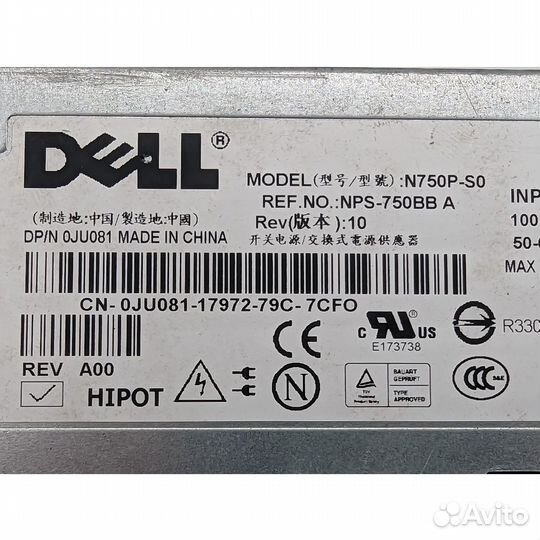 Блок питания 0JU081, NPS-750BBA, Dell PE2950, PE29