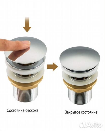 Донный клапан для раковины золото