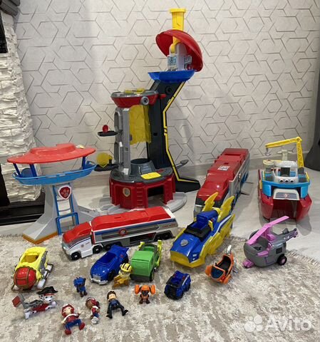 Игрушки щенячий патруль, база, машина, катер