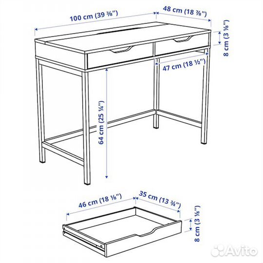 Alex Письменный стол белый 100x48 см IKEA 104.735