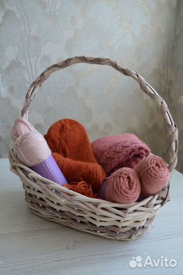 Носки шерстяные ажурные ручной вязки