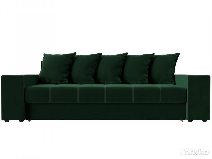 Диван прямой Дубай полки слева, велюр, зеленый
