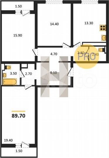 3-к. квартира, 89,7 м², 7/17 эт.