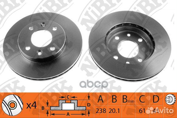 Диск тормозной передний NiBK RN1002 Толщина-20
