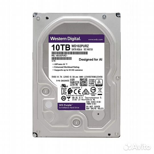 Жесткий диск WD Purple WD101pura-64B5KY0, 10 тб, H