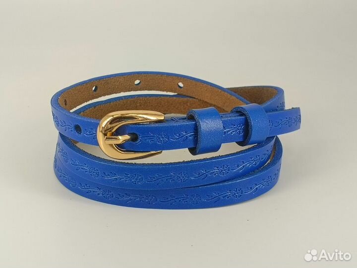Ремень женский натуральная кожа пояс синий
