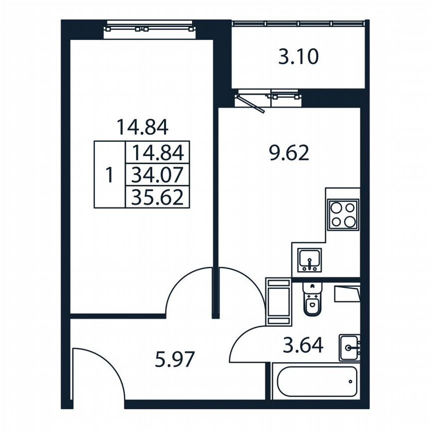 1-к. квартира, 35,6 м², 7/12 эт.