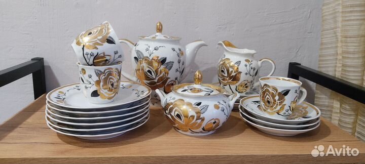 Чайный кофейный сервиз Золотая роза Вербилки
