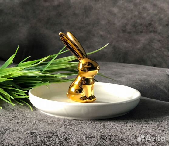 Подставка тарелка для украшений кролик керамика