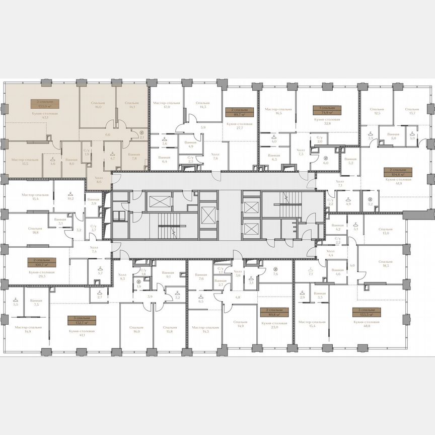 3-к. квартира, 133 м², 3/18 эт.