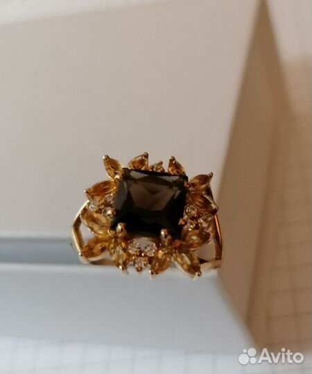 Элегантное кольцо с Раухтопазом, Цитр., Фианитами