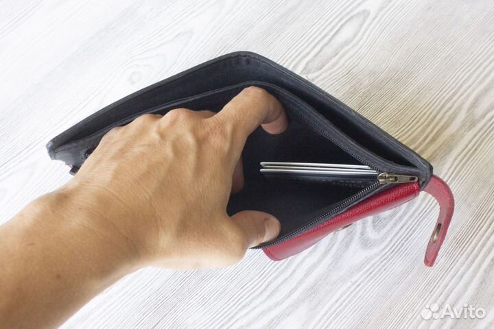 Портмоне из натуральной кожи черно-серое