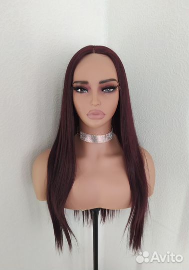 Парик на сетке lace front черный бордо