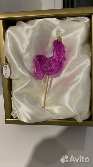 Елочная игрушка петушок на палочке стекло Irena