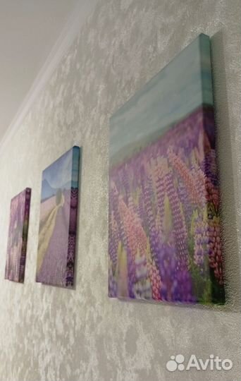 Три картины на холсте Лаванда