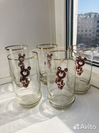 Стакан сссс тонкие стекло с Олимпийским мишкой