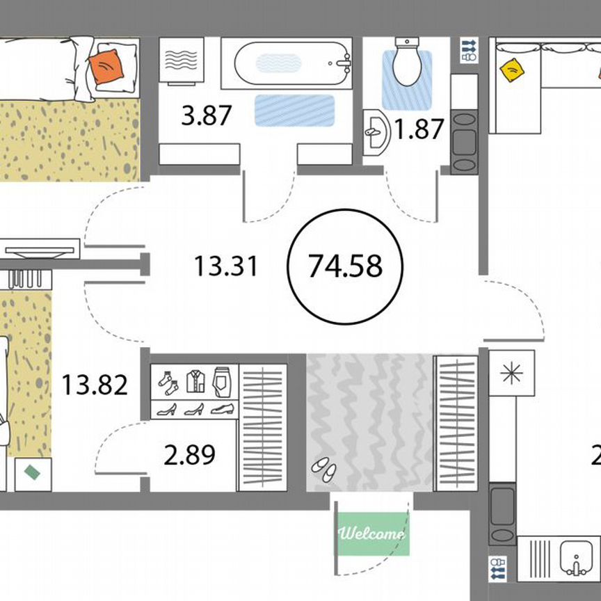 2-к. квартира, 74,6 м², 8/12 эт.