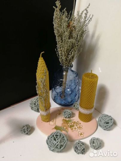 Свечи из вощины с букетом полыни