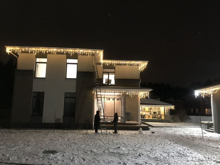 Украшение домов гирляндами