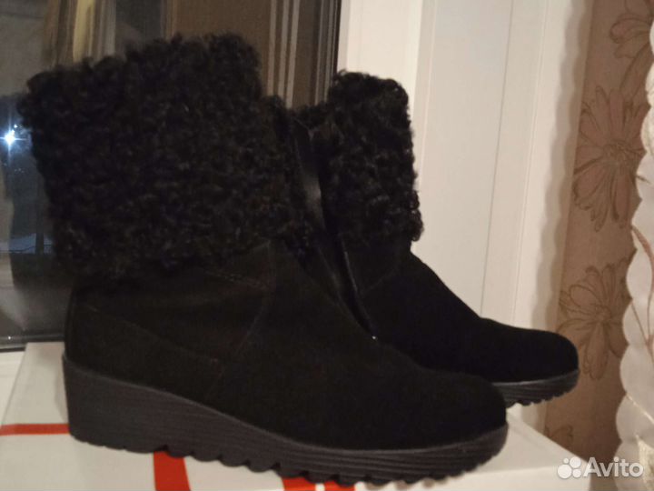 Сапоги женские зима замшевые, оторочка каракуль