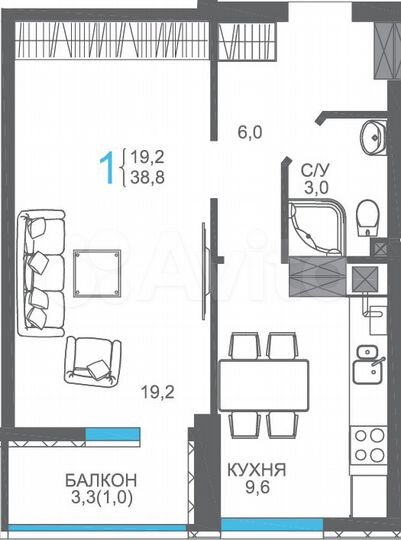 1-к. квартира, 38,8 м², 3/9 эт.