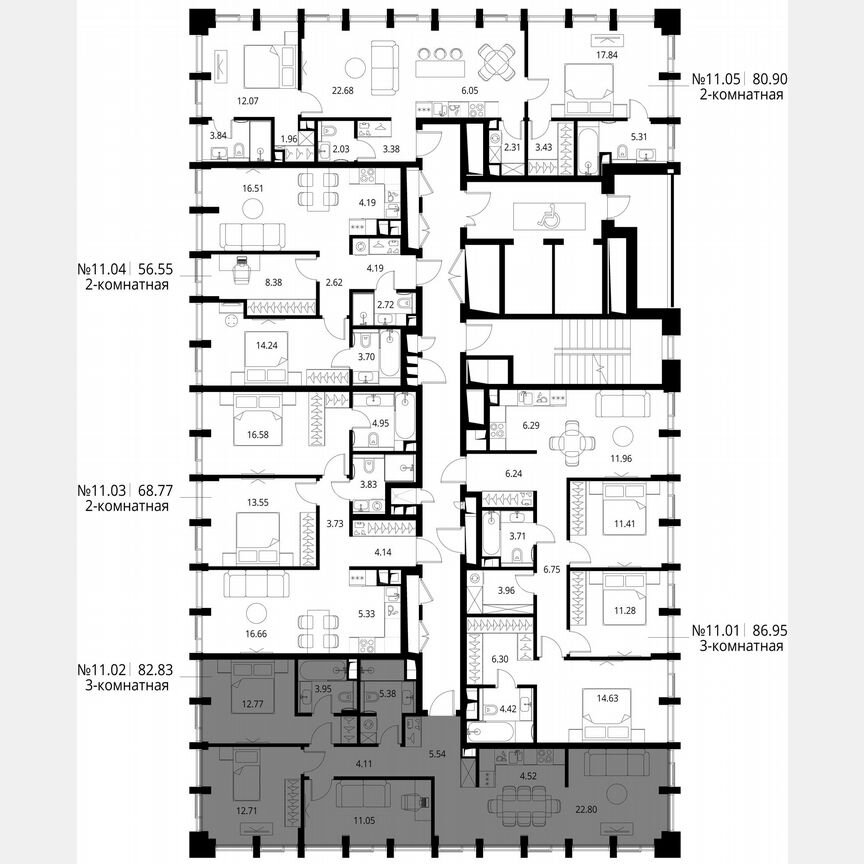 3-к. квартира, 82,8 м², 11/17 эт.